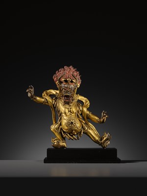 Lot 348 - A GILT BRONZE FIGURE OF YAMA DHARMARAJA, QING DYNASTY, 18TH CENTURY