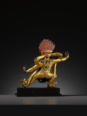 Lot 348 - A GILT BRONZE FIGURE OF YAMA DHARMARAJA, QING DYNASTY, 18TH CENTURY