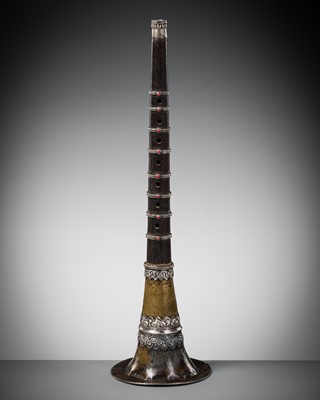 Lot 164 - A SILVER-INLAID COPPER AND WOOD SHAWM, RGYA-GLING, TIBET, 19TH CENTURY