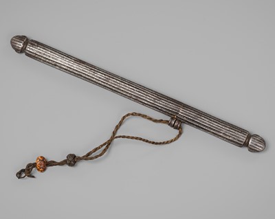 Lot 273 - A FINELY CHASED IRON PEN CASE, TIBET, 17TH CENTURY