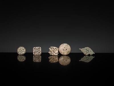 Lot 212 - A GROUP OF NINE BRONZE DEVOTIONAL BODY STAMPS, CHHAPA, INDIA, LATE 18TH-EARLY 20TH CENTURY