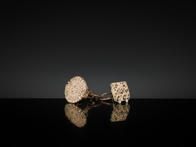 Lot 212 - A GROUP OF NINE BRONZE DEVOTIONAL BODY STAMPS, CHHAPA, INDIA, LATE 18TH-EARLY 20TH CENTURY