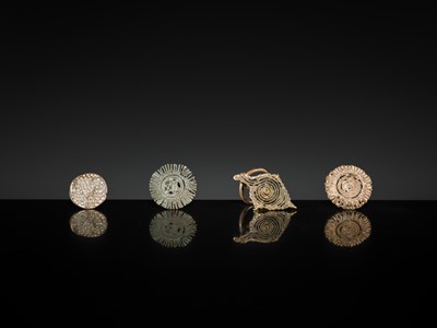 Lot 212 - A GROUP OF NINE BRONZE DEVOTIONAL BODY STAMPS, CHHAPA, INDIA, LATE 18TH-EARLY 20TH CENTURY