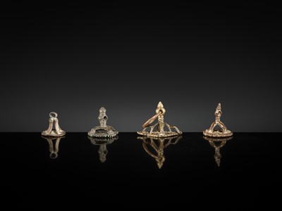 Lot 212 - A GROUP OF NINE BRONZE DEVOTIONAL BODY STAMPS, CHHAPA, INDIA, LATE 18TH-EARLY 20TH CENTURY