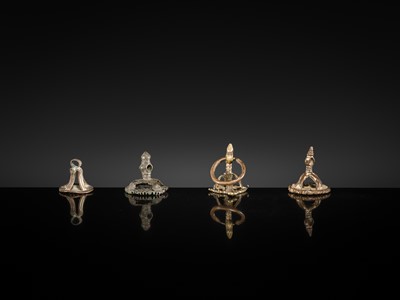 Lot 212 - A GROUP OF NINE BRONZE DEVOTIONAL BODY STAMPS, CHHAPA, INDIA, LATE 18TH-EARLY 20TH CENTURY