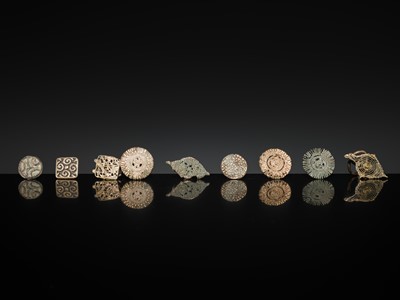 Lot 212 - A GROUP OF NINE BRONZE DEVOTIONAL BODY STAMPS, CHHAPA, INDIA, LATE 18TH-EARLY 20TH CENTURY