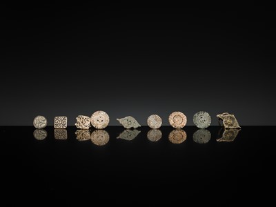 Lot 212 - A GROUP OF NINE BRONZE DEVOTIONAL BODY STAMPS, CHHAPA, INDIA, LATE 18TH-EARLY 20TH CENTURY