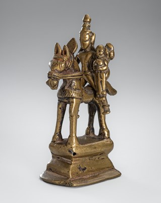 Lot 1254 - A BRASS FIGURE OF KHANDOBA AND MHALSA, 18TH CENTURY