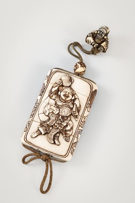 Lot 256 - TAKACHIKA: A FINE IVORY THREE-CASE INRO DEPICTING EBISU AND DAIKOKU