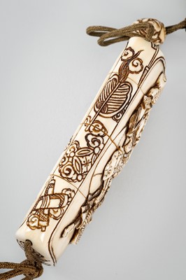 Lot 256 - TAKACHIKA: A FINE IVORY THREE-CASE INRO DEPICTING EBISU AND DAIKOKU