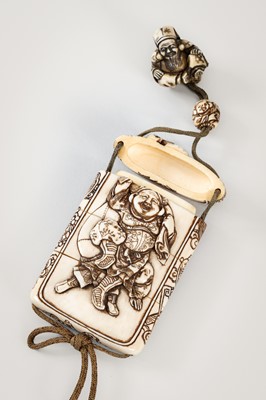 Lot 256 - TAKACHIKA: A FINE IVORY THREE-CASE INRO DEPICTING EBISU AND DAIKOKU