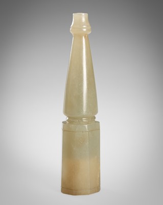 Lot 1268 - A PALE YELLOWISH-GREEN JADE HOOKA MOUTHPIECE, 19TH CENTURY