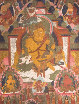 Lot 765 - A LARGE THANGKA OF VAISHRAVANA