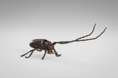 Lot 47 - AN ARTICULATED BRONZE OKIMONO OF A BEETLE