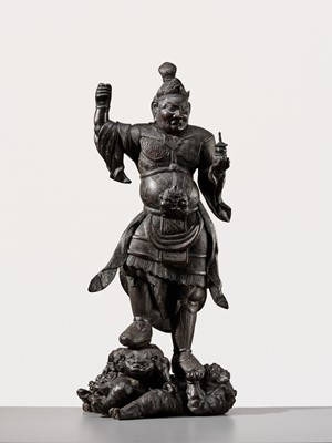 A RARE AND LARGE BRONZE FIGURE OF BISHAMONTEN, EDO PERIOD
