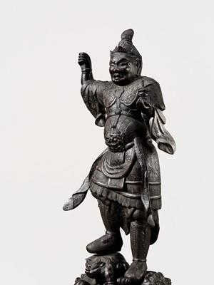 A RARE AND LARGE BRONZE FIGURE OF BISHAMONTEN, EDO PERIOD