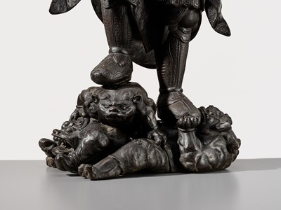 A RARE AND LARGE BRONZE FIGURE OF BISHAMONTEN, EDO PERIOD