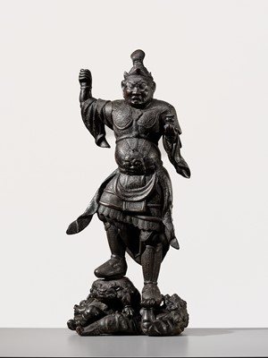 A RARE AND LARGE BRONZE FIGURE OF BISHAMONTEN, EDO PERIOD