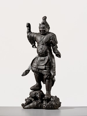 A RARE AND LARGE BRONZE FIGURE OF BISHAMONTEN, EDO PERIOD
