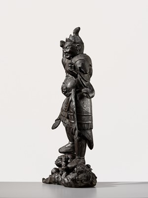 A RARE AND LARGE BRONZE FIGURE OF BISHAMONTEN, EDO PERIOD
