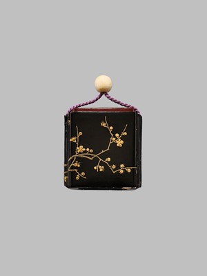Lot 1412 - AN UNUSUAL LACQUER SAYA (SHEATHE) INRO WITH A HORSE AND CHERRY BLOSSOMS