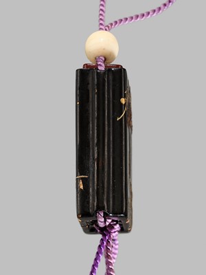Lot 1412 - AN UNUSUAL LACQUER SAYA (SHEATHE) INRO WITH A HORSE AND CHERRY BLOSSOMS