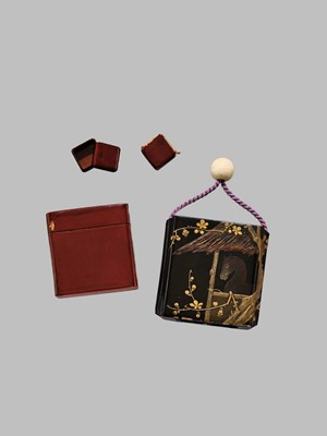 Lot 1412 - AN UNUSUAL LACQUER SAYA (SHEATHE) INRO WITH A HORSE AND CHERRY BLOSSOMS
