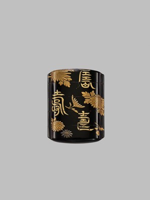 Lot 1438 - DEYOSAI: A FINE FOUR-CASE LACQUER INRO WITH JU (KOTOBUKI) CHARACTERS