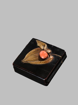 Lot 1426 - AN INLAID THREE-CASE LACQUER INRO WITH HOZUKI (WINTER CHERRIES)