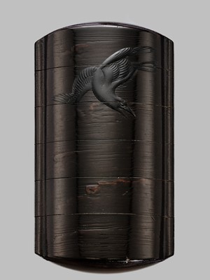 Lot 1436 - TOJU: A FINE FIVE-CASE YAMIMAKI LACQUER INRO WITH CROWS