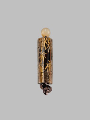 Lot 1402 - A FINE AOGAI-INLAID FOUR-CASE LACQUER INRO WITH LEAFY BAMBOO