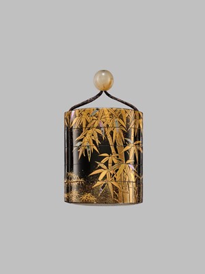 Lot 1402 - A FINE AOGAI-INLAID FOUR-CASE LACQUER INRO WITH LEAFY BAMBOO