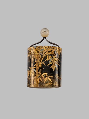 Lot 1402 - A FINE AOGAI-INLAID FOUR-CASE LACQUER INRO WITH LEAFY BAMBOO