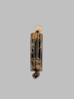 Lot 1402 - A FINE AOGAI-INLAID FOUR-CASE LACQUER INRO WITH LEAFY BAMBOO
