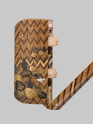 Lot 52 - KOSHIN: A RARE LACQUERED BAMBOO AND MARQUETRY INRO