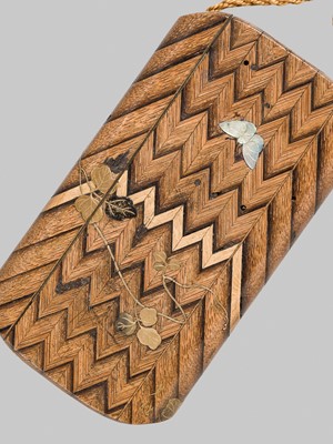 Lot 52 - KOSHIN: A RARE LACQUERED BAMBOO AND MARQUETRY INRO