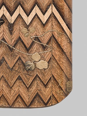 Lot 52 - KOSHIN: A RARE LACQUERED BAMBOO AND MARQUETRY INRO