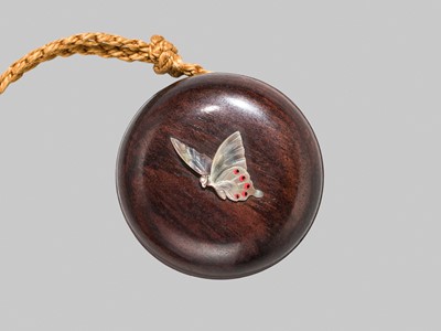 Lot 52 - KOSHIN: A RARE LACQUERED BAMBOO AND MARQUETRY INRO