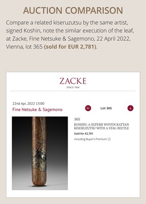 Lot 52 - KOSHIN: A RARE LACQUERED BAMBOO AND MARQUETRY INRO