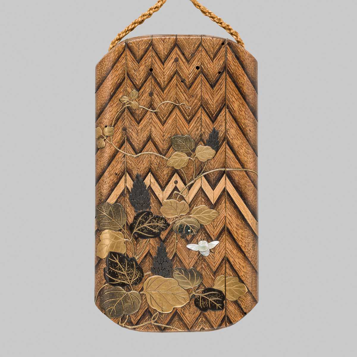 Lot 52 - KOSHIN: A RARE LACQUERED BAMBOO AND MARQUETRY INRO
