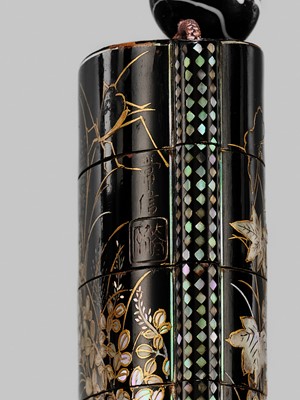 Lot 1429 - A SOMADA STYLE FOUR-CASE LACQUER INRO WITH AUTUMN GRASSES, AFTER A DESIGN BY KANO TSUNENOBU (1636-1713)