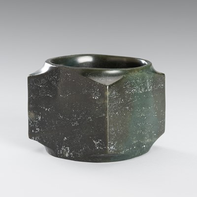 Lot 940 - AN ARCHAISTIC SPINACH-GREEN JADE CONG