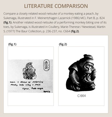 SUKEYUKI: A FINE WOOD NETSUKE OF A PERFORMING MONKEY