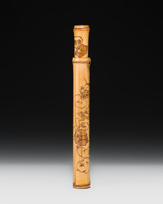 ASANO BOKKOKU: A FINE BAMBOO KISERUZUTSU (PIPE CASE) WITH MASKS