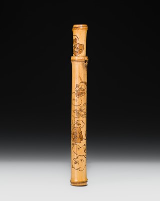 ASANO BOKKOKU: A FINE BAMBOO KISERUZUTSU (PIPE CASE) WITH MASKS