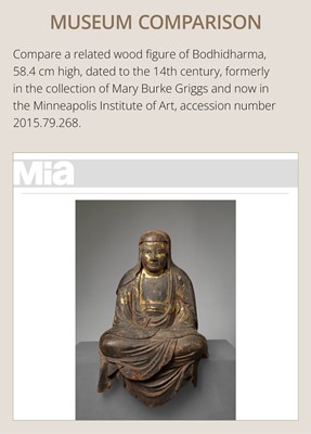Lot 80 - A WOOD FIGURE OF DARUMA, MUROMACHI PERIOD