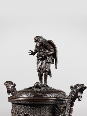 Lot 3 - SHOKAKEN: A LARGE BRONZE KORO (INCENSE BURNER) AND COVER WITH KARASU TENGU