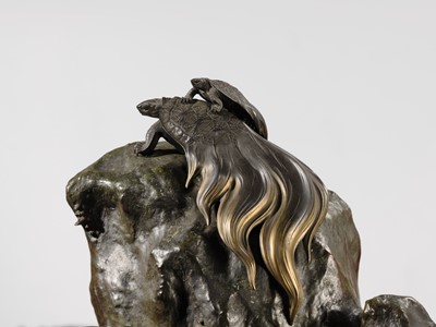 Lot 38 - NOGAMI RYUKI: A SUPERB BRONZE OKIMONO OF A MINOGAME AND YOUNG