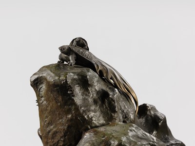 Lot 38 - NOGAMI RYUKI: A SUPERB BRONZE OKIMONO OF A MINOGAME AND YOUNG