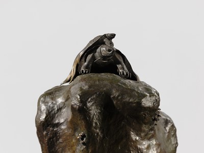Lot 38 - NOGAMI RYUKI: A SUPERB BRONZE OKIMONO OF A MINOGAME AND YOUNG
